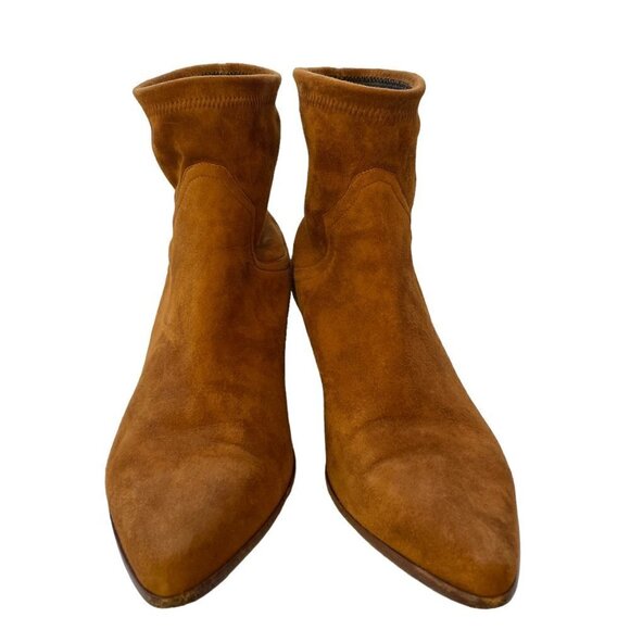 Tamara Mellon Go West Suede Stretch Ankle Bootie Boots Chestnut Brown Size 11 - Picture 3 of 12